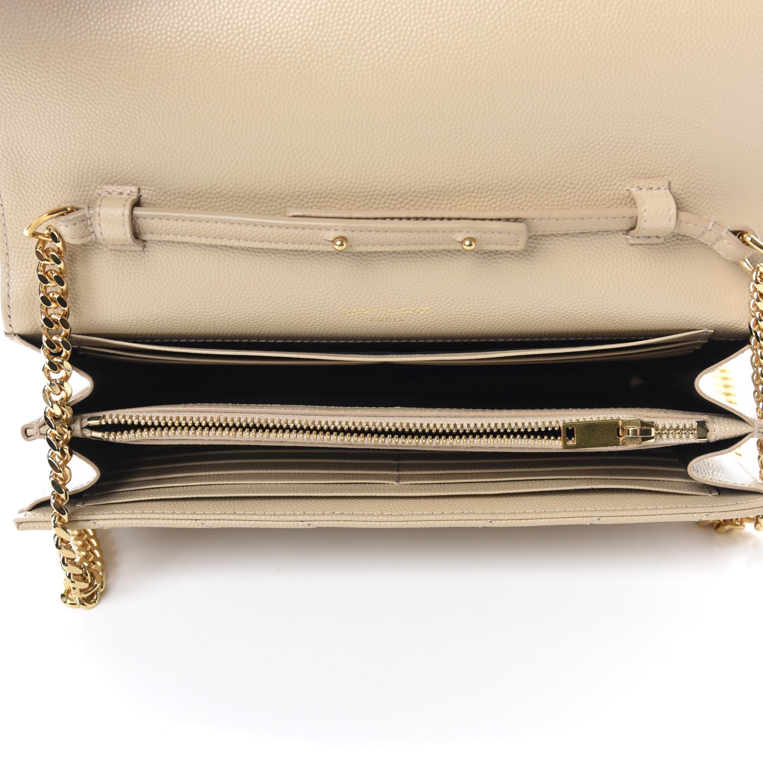 Saint Laurent Grain De Poudre Matelasse Chevron Monogram Chain Wallet Sea Salt 5 of 10