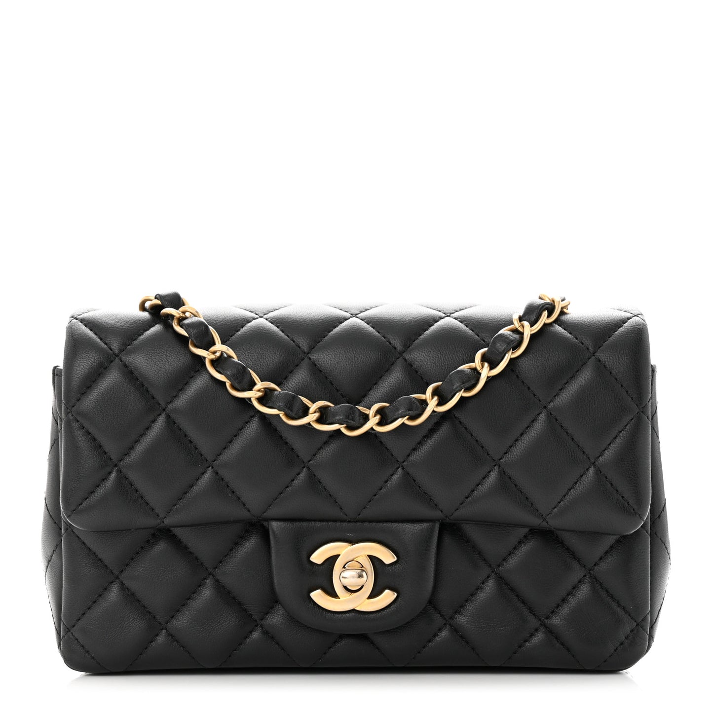 Lambskin Quilted Mini Rectangular Flap Black