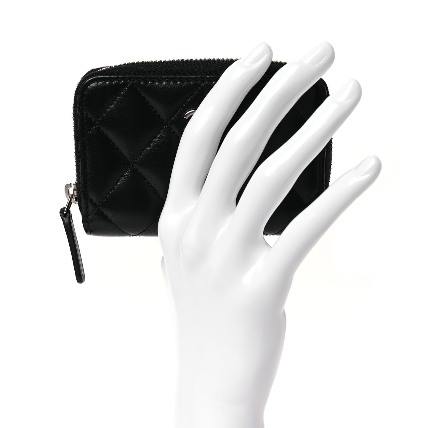 Lambskin Quilted Zip Coin Purse Black