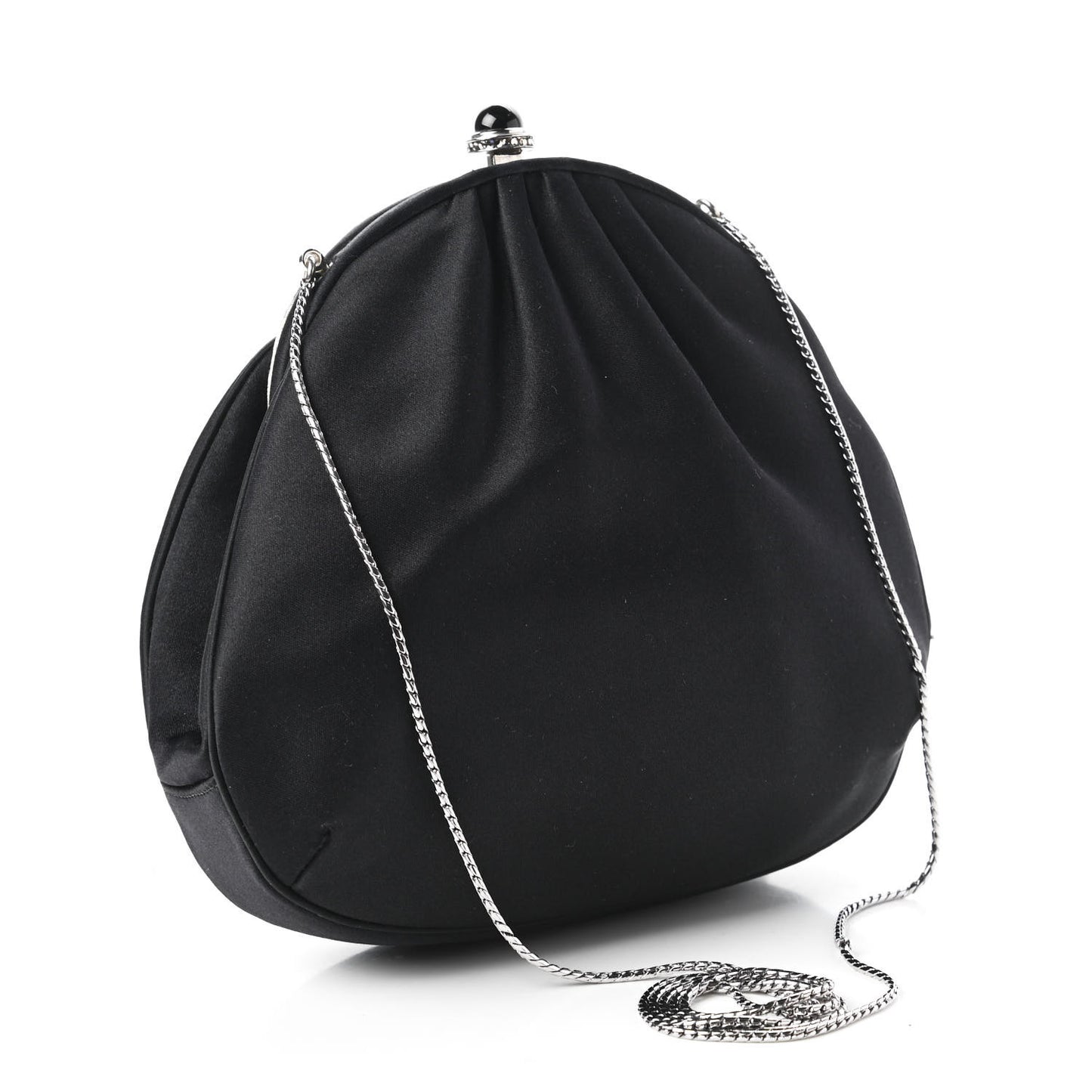 Satin Crystal Pleated Evening Bag Black