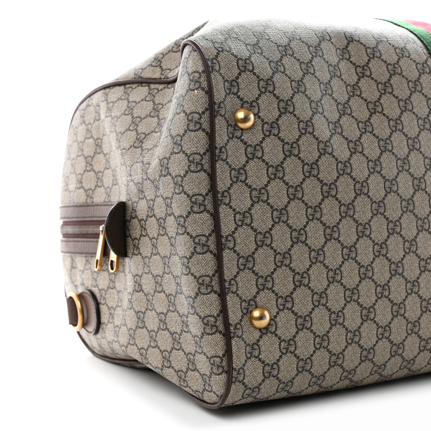 Gucci GG Supreme Monogram Textured Dollar Calfskin Web Large Savoy Duffle Bag Beige Ebony New Acero 8 of 15