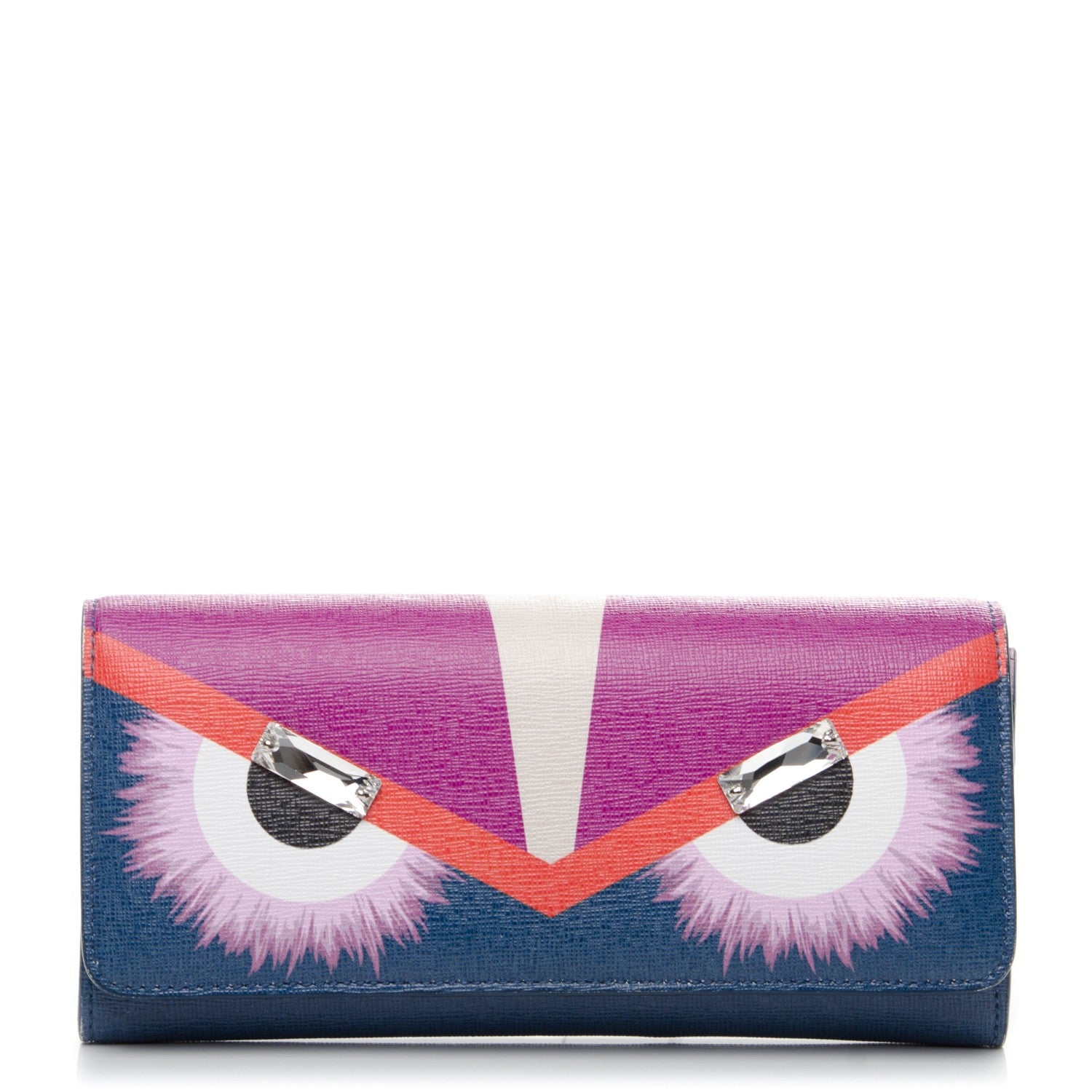 Fendi Vitello Elite Crystal Eye Monster Continental Wallet Cobalt Lavender Pink 1 of 9