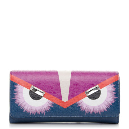 Fendi Vitello Elite Crystal Eye Monster Continental Wallet Cobalt Lavender Pink 1 of 9