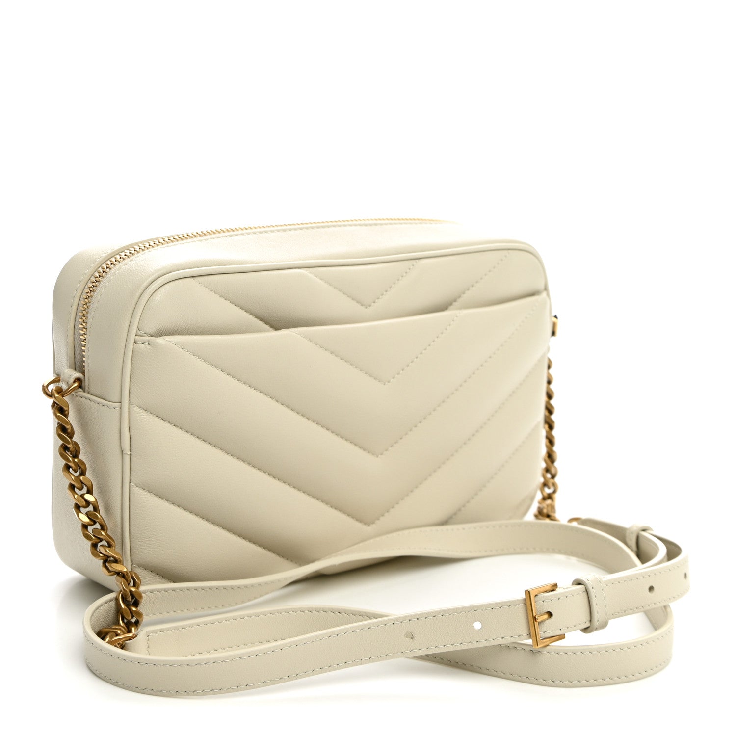 Saint Laurent Lambskin Chevron Quilted Medium Loulou Camera Bag Crema Soft 2 of 8