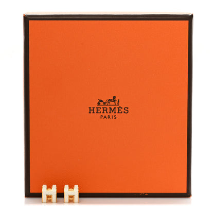 Hermes Gold Lacquered Mini Pop H Earrings White 6 of 6