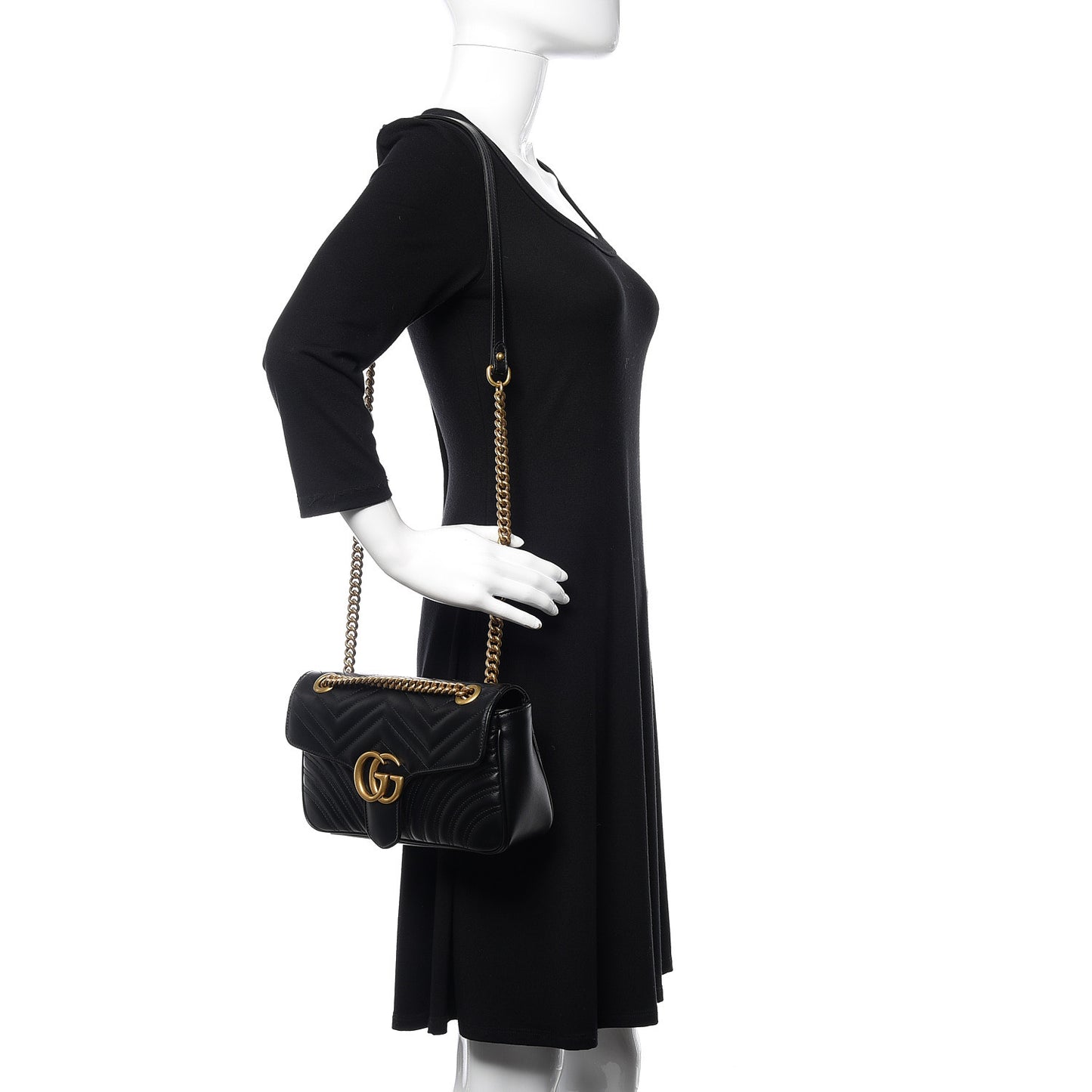 Calfskin Matelasse Small GG Marmont Shoulder Bag Black
