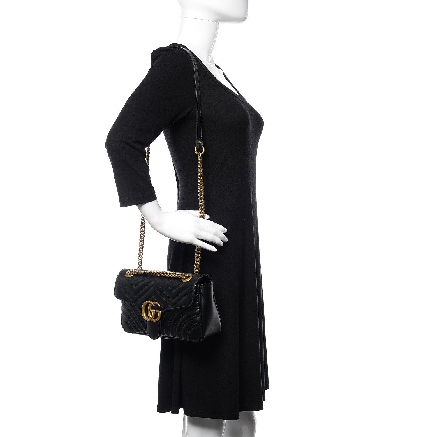 Gucci Calfskin Matelasse Small GG Marmont Shoulder Bag Black 2 of 9