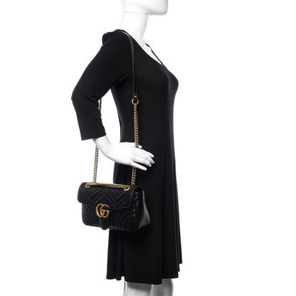 Gucci Calfskin Matelasse Small GG Marmont Shoulder Bag Black 2 of 9