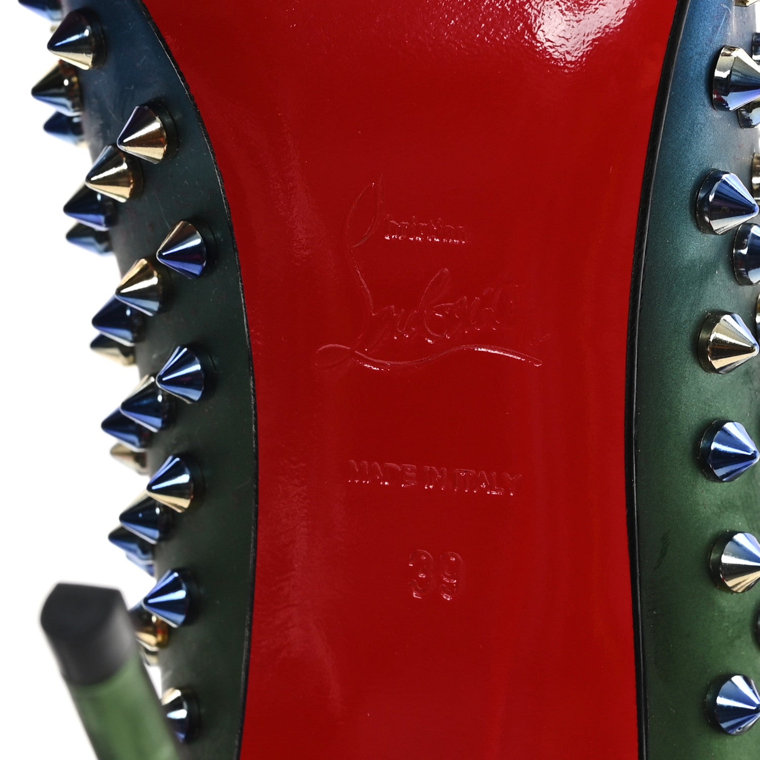 Christian Louboutin Patent Scarabe 100 Follies Spikes Pumps 39 Green Blue 7 of 10