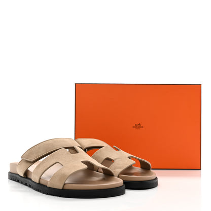 Hermes Suede Goatskin Womens Chypre Sandals 41 Beige Argile 9 of 9