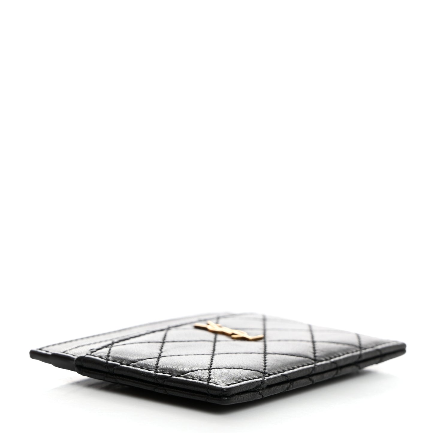 Lambskin Quilted Monogram Gaby Card Case Black