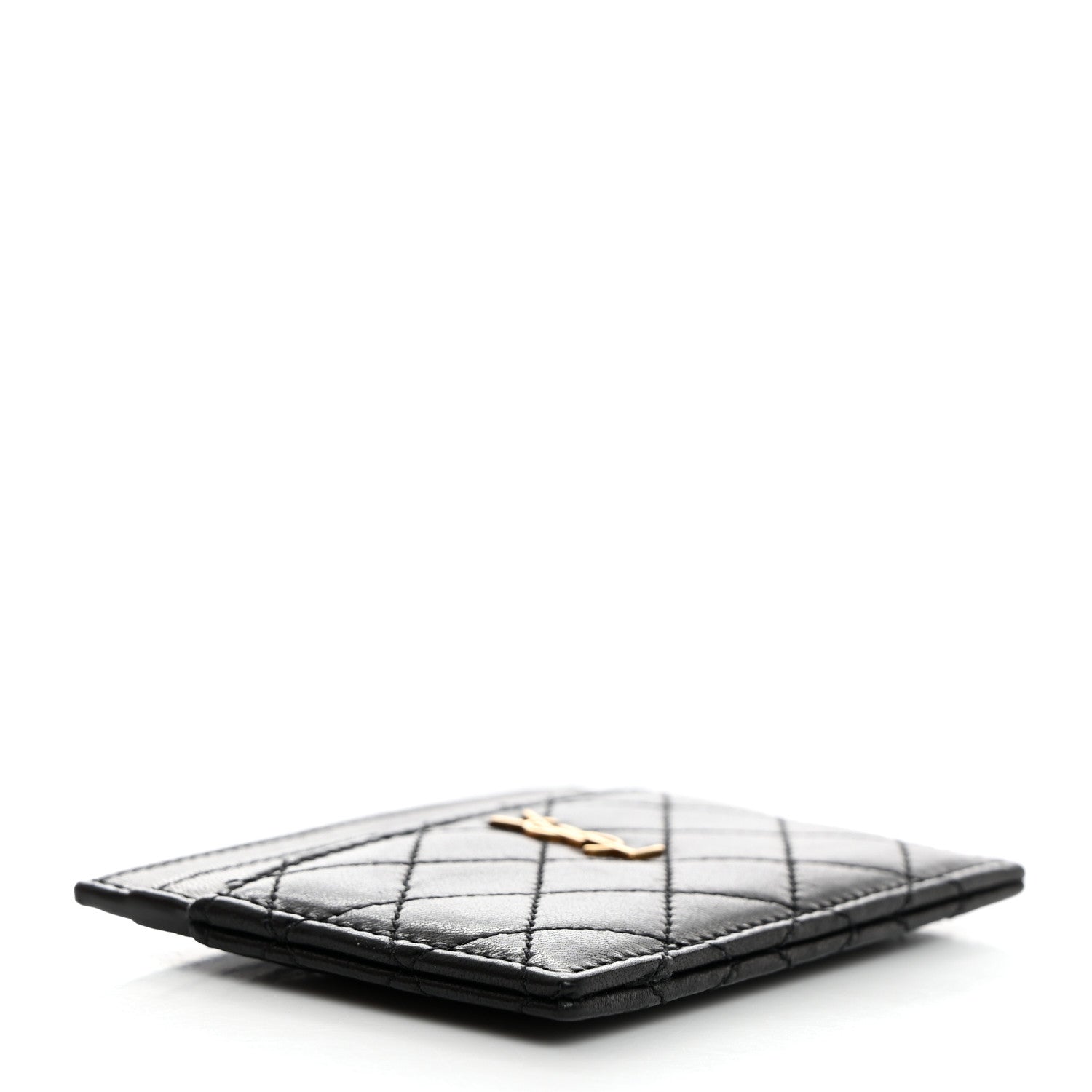 Saint Laurent Lambskin Quilted Monogram Gaby Card Case Black 4 of 8