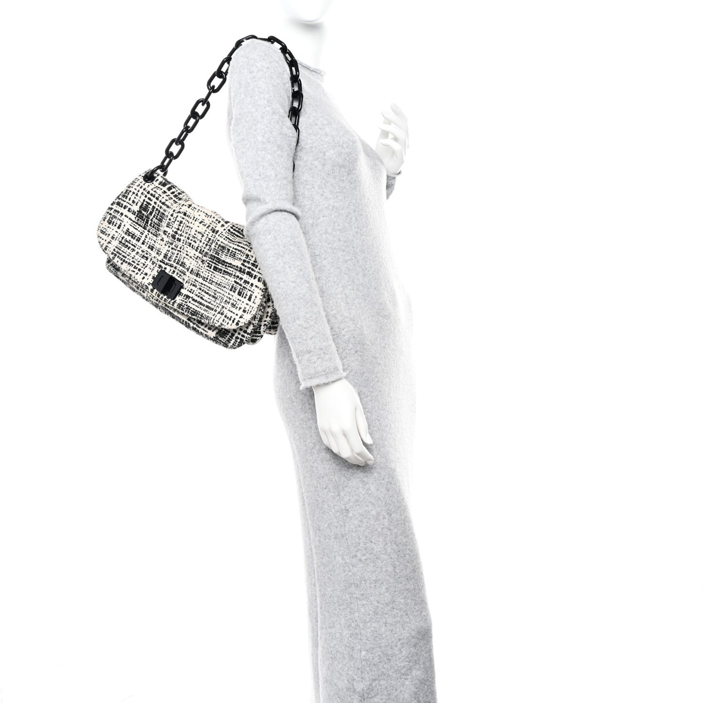 Tela Tweed Chain Shoulder Bag White Black
