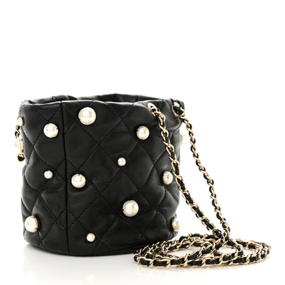Chanel Lambskin Quilted Pearl Mini About Pearls Drawstring Bag Black 3 of 10