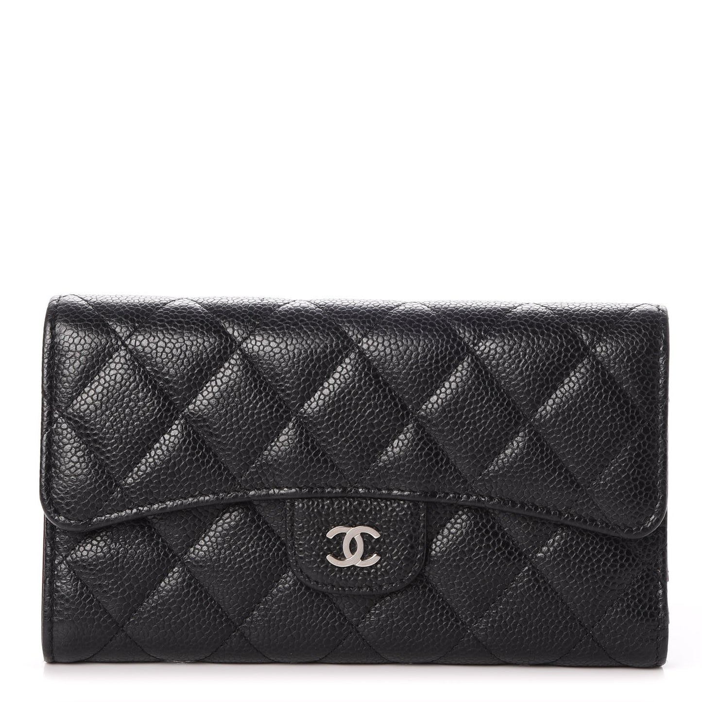 Caviar Quilted Long Flap Wallet Black