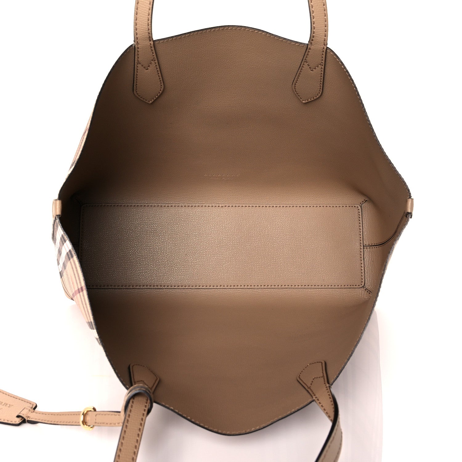 Burberry Grainy Calfskin Haymarket Check Small Reversible Tote Mid Camel 5 of 21