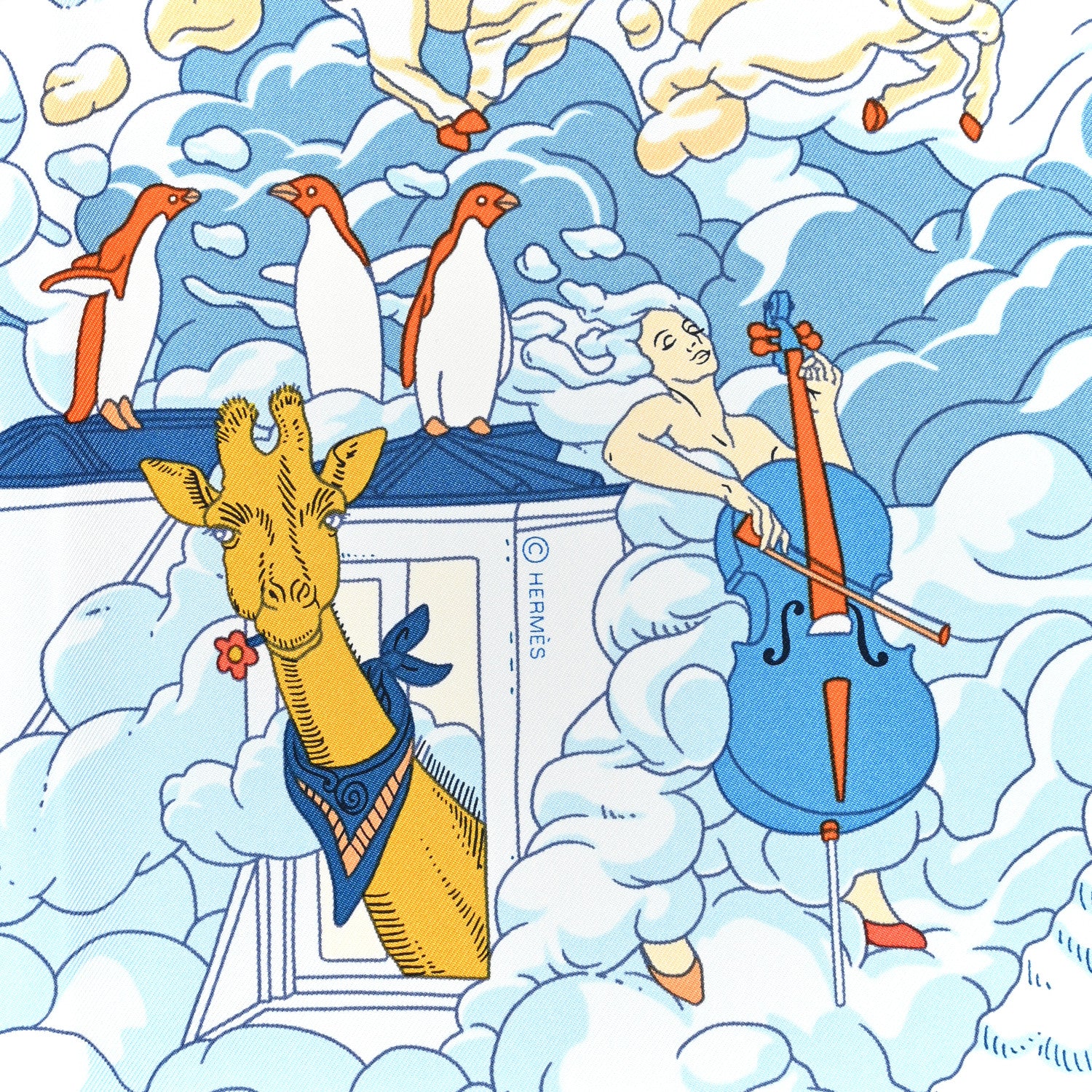 Hermes Silk Sur Mon Nuage Scarf 90 Creme Bleu Clair 3 of 6