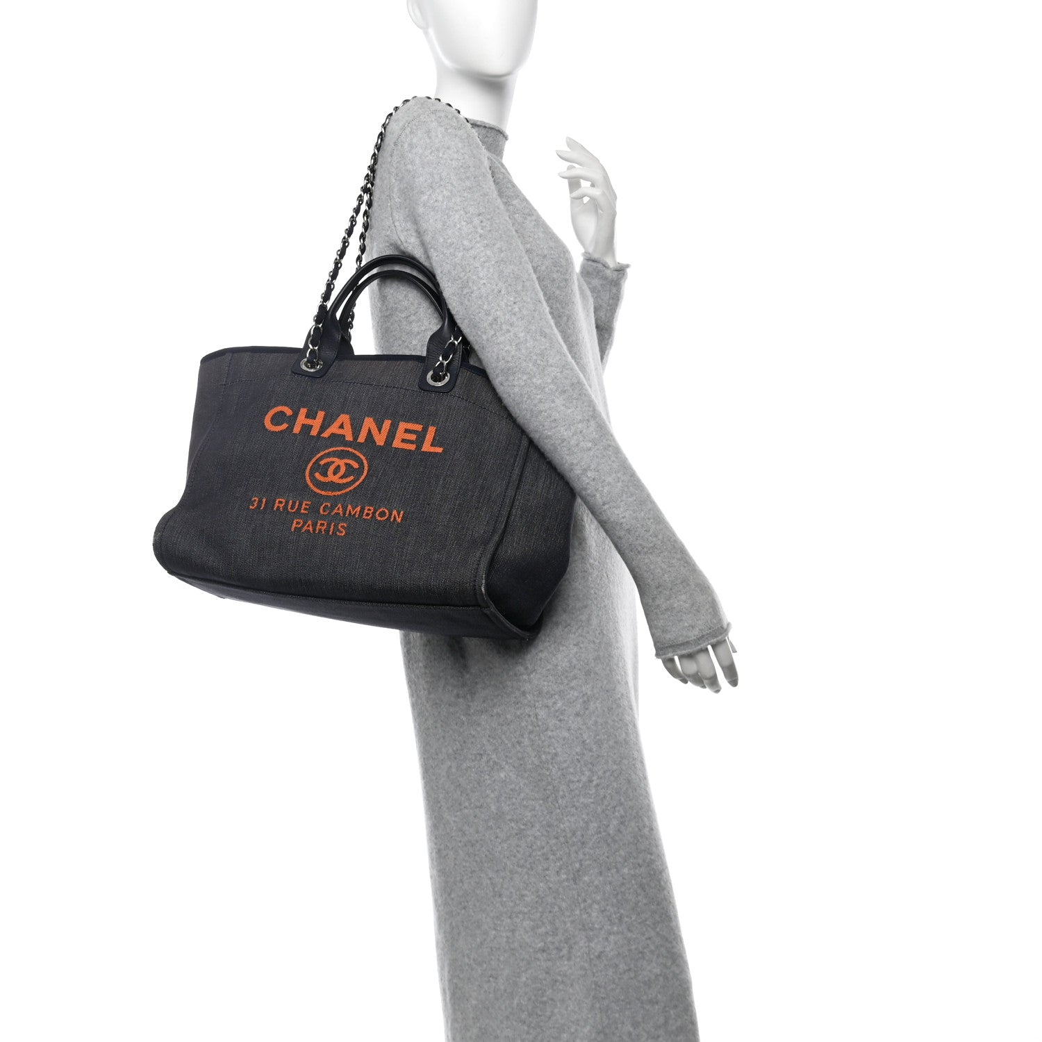 Chanel Denim Medium Deauville Tote Blue Orange 2 of 12