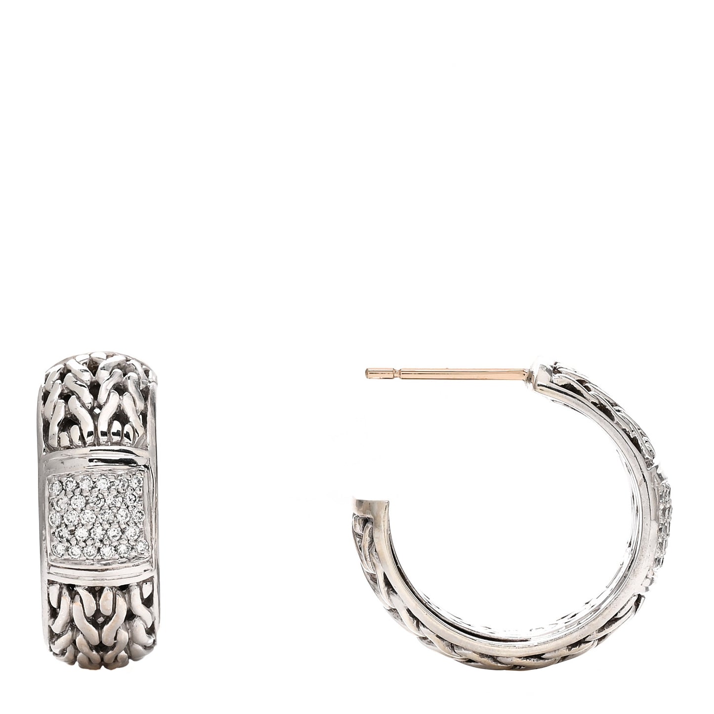 Sterling Silver Diamond Classic Chain Hoop Earrings