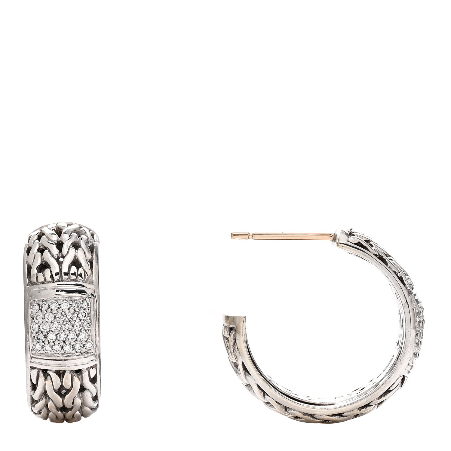 John Hardy Sterling Silver Diamond Classic Chain Hoop Earrings 1 of 4