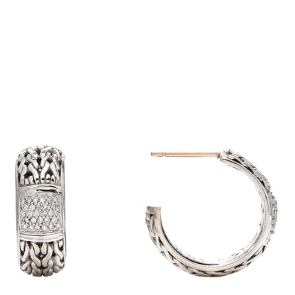 John Hardy Sterling Silver Diamond Classic Chain Hoop Earrings 1 of 4