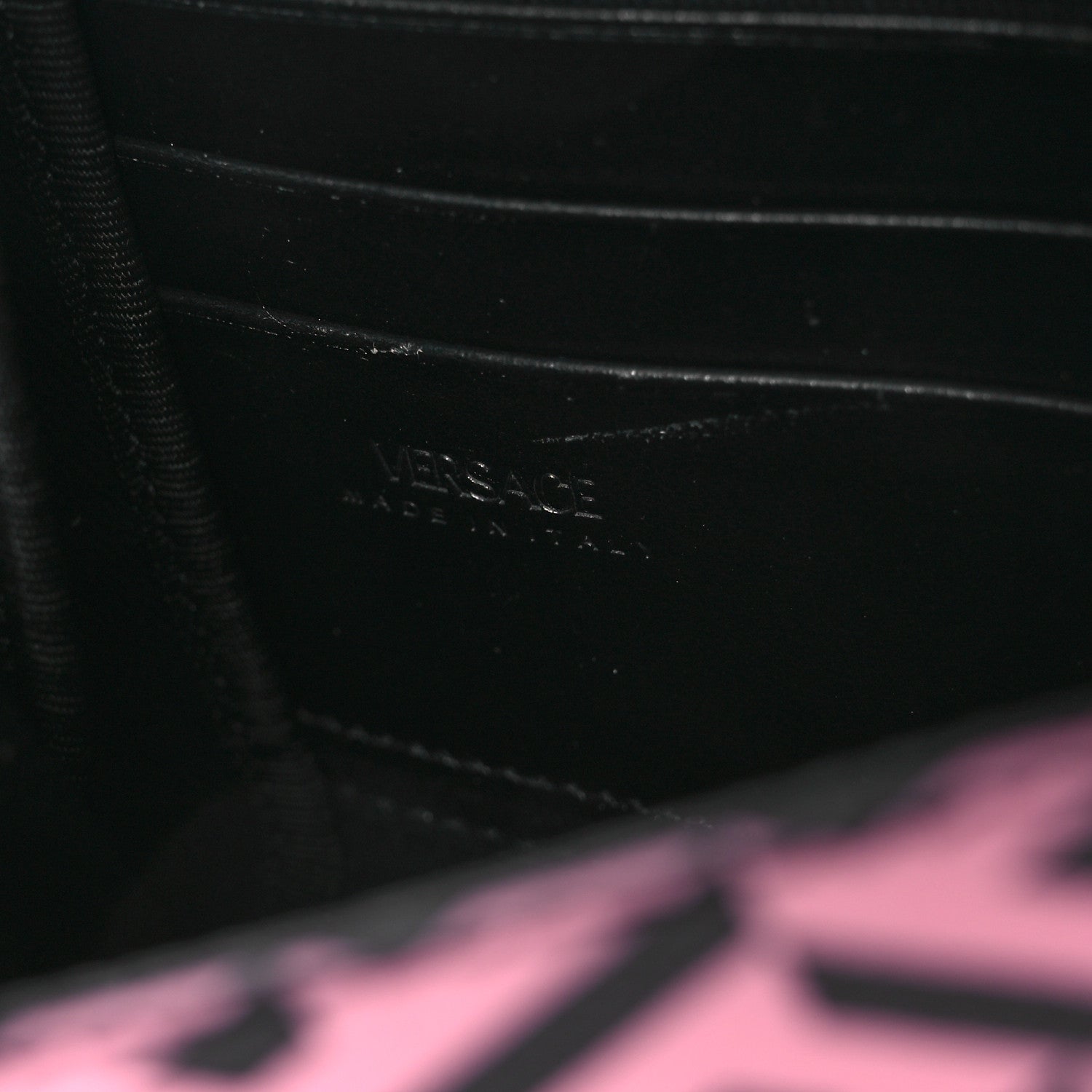 Versace Coated Canvas La Greca Signature Wallet On Chain Black Pink 6 of 12