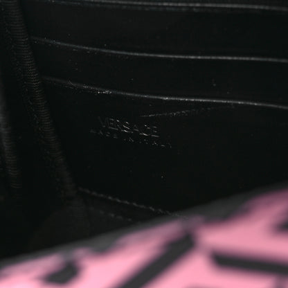 Versace Coated Canvas La Greca Signature Wallet On Chain Black Pink 6 of 12