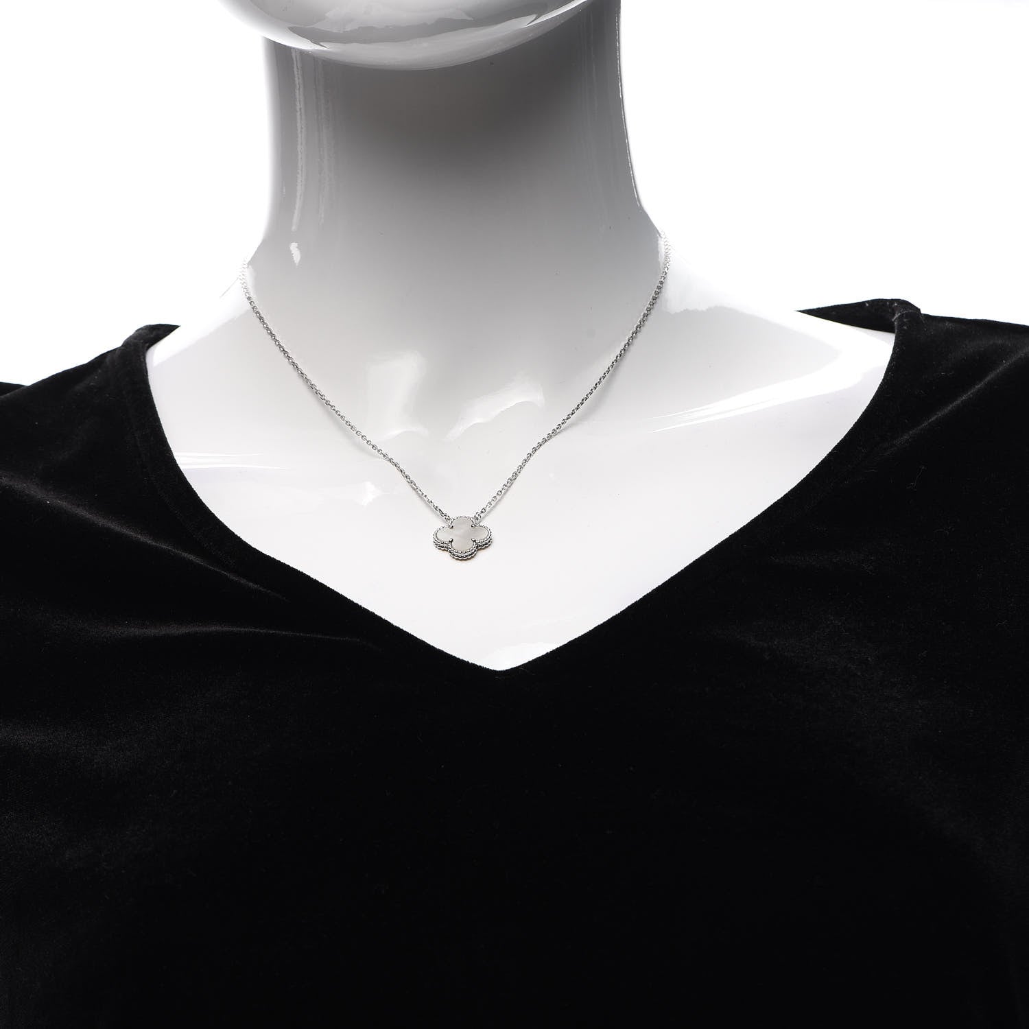 Van Cleef & Arpels 18K White Gold Mother of Pearl Vintage Alhambra Pendant Necklace 2 of 5