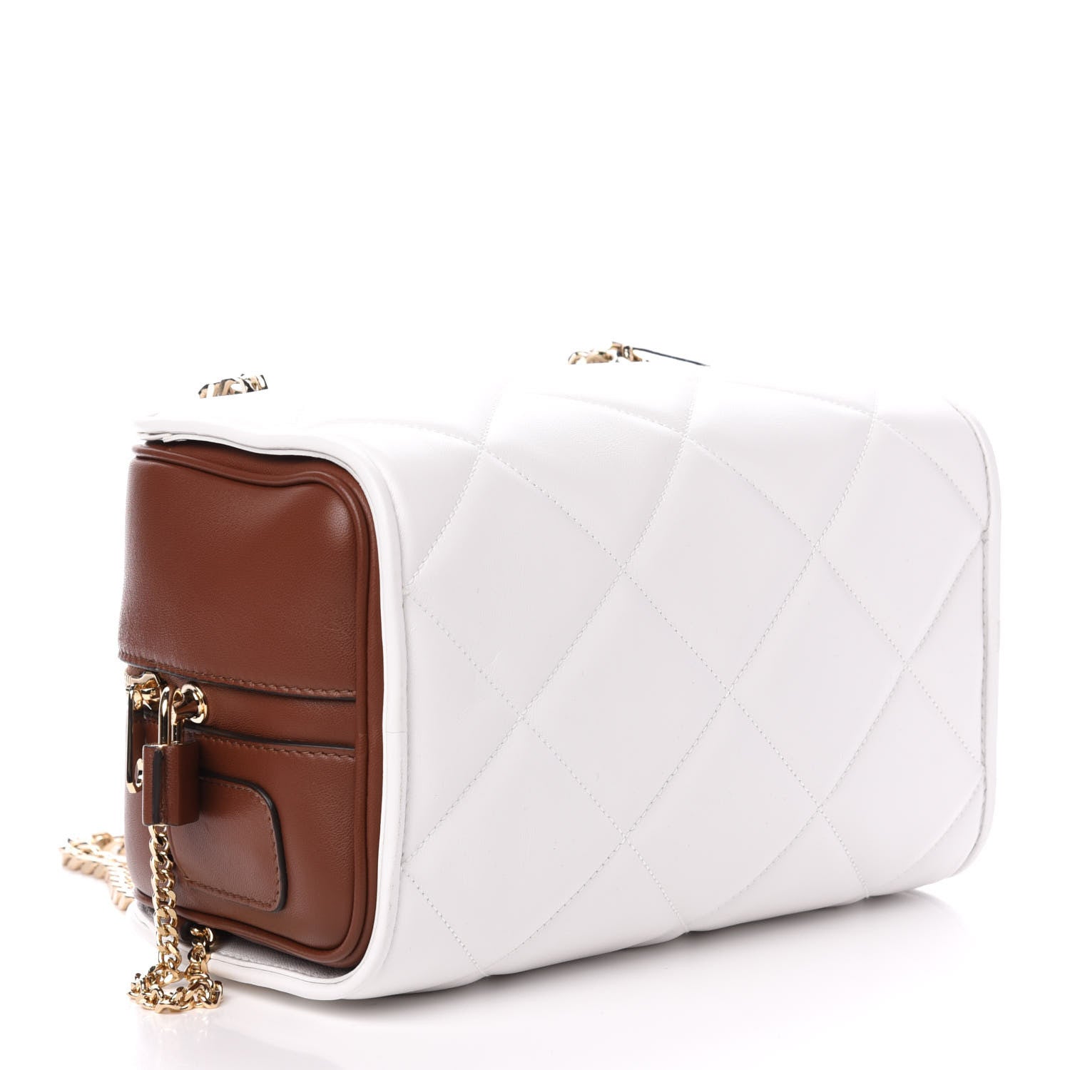 Burberry Lambskin Quilted Two-Tone Small Double Cube Bag White Tan 4 of 10