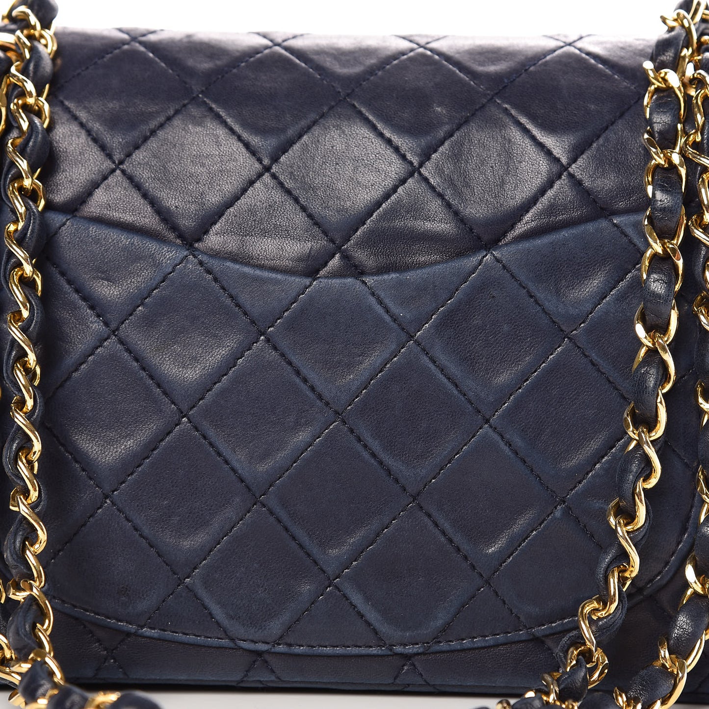 Lambskin Quilted Small Double Flap Navy