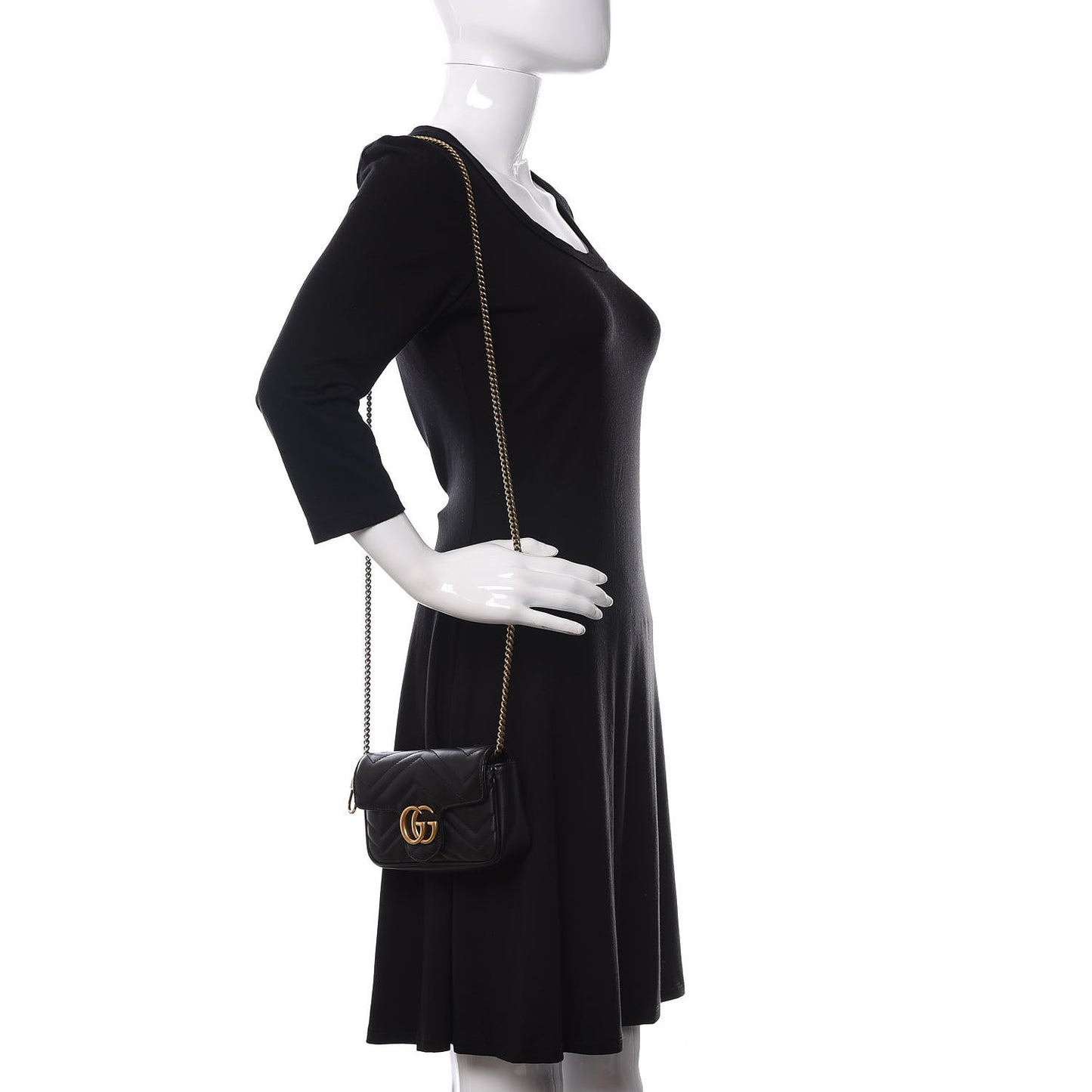 Calfskin Matelasse Super Mini GG Marmont Shoulder Bag Black