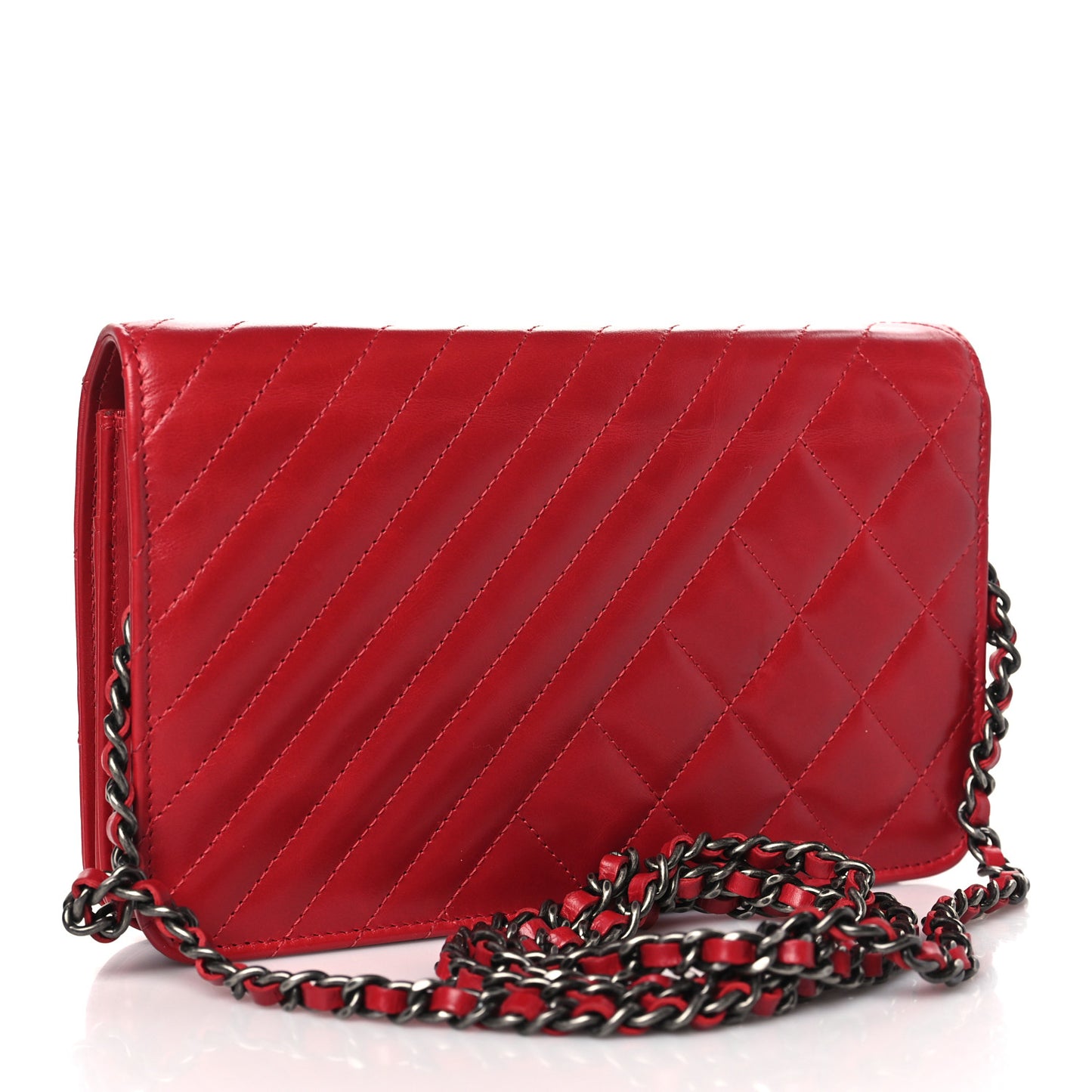 Glazed Calfskin Quilted Coco Boy Wallet On Chain WOC Red