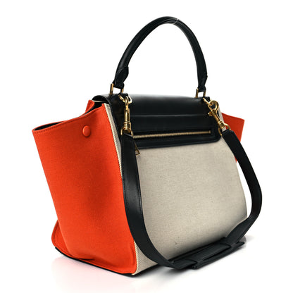 Celine Smooth Calfskin Canvas Medium Trapeze Black Beige Orange 2 of 8