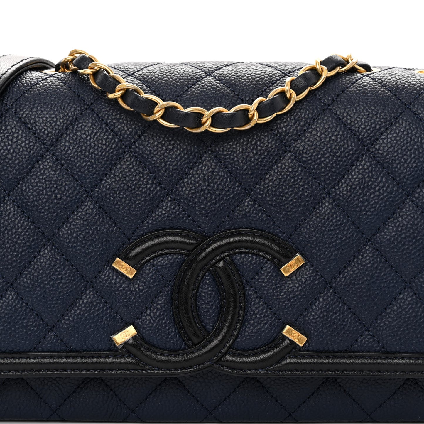 Caviar Quilted Medium CC Filigree Flap Navy Black