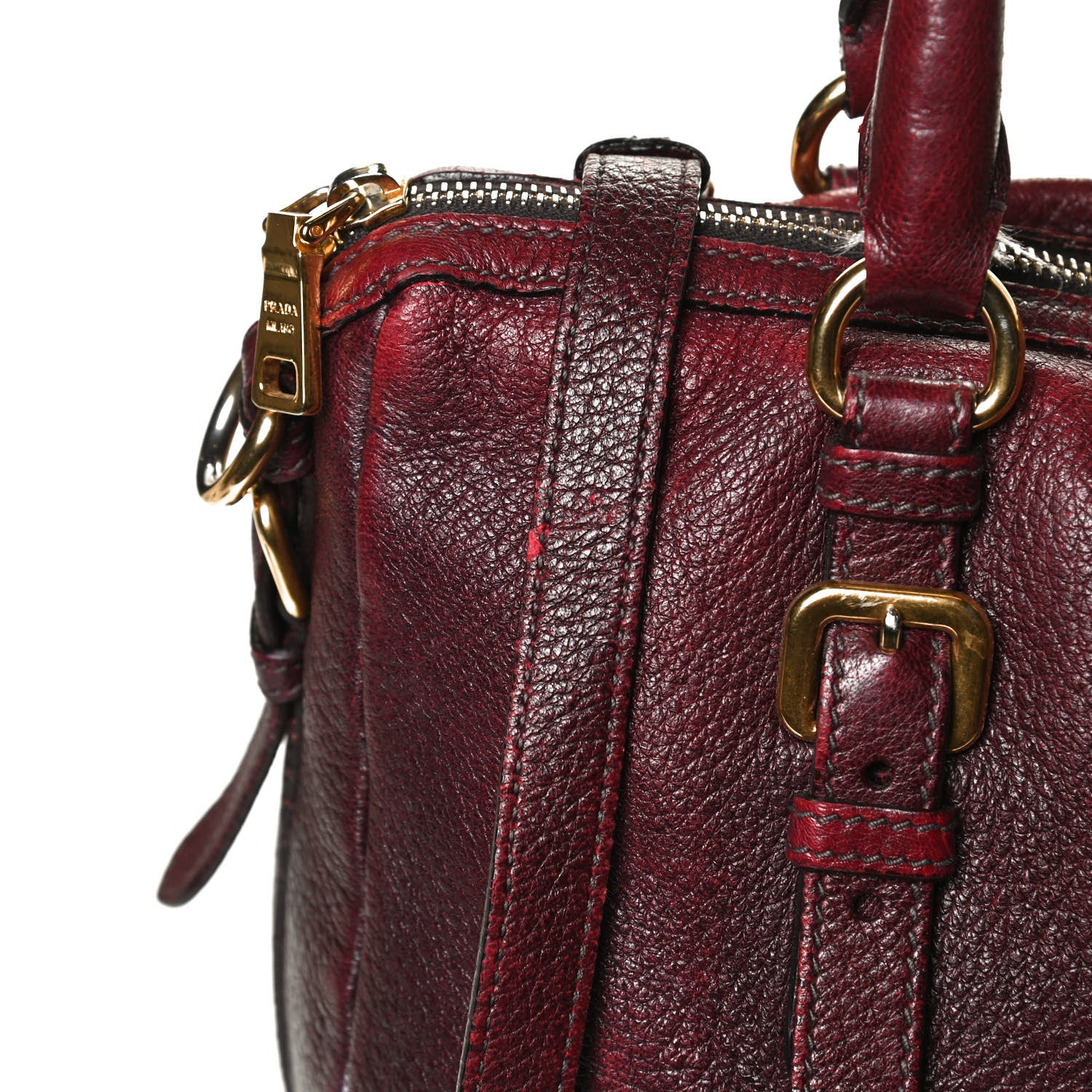 Prada Vitello Daino Shoulder Bag Burgundy 12 of 14