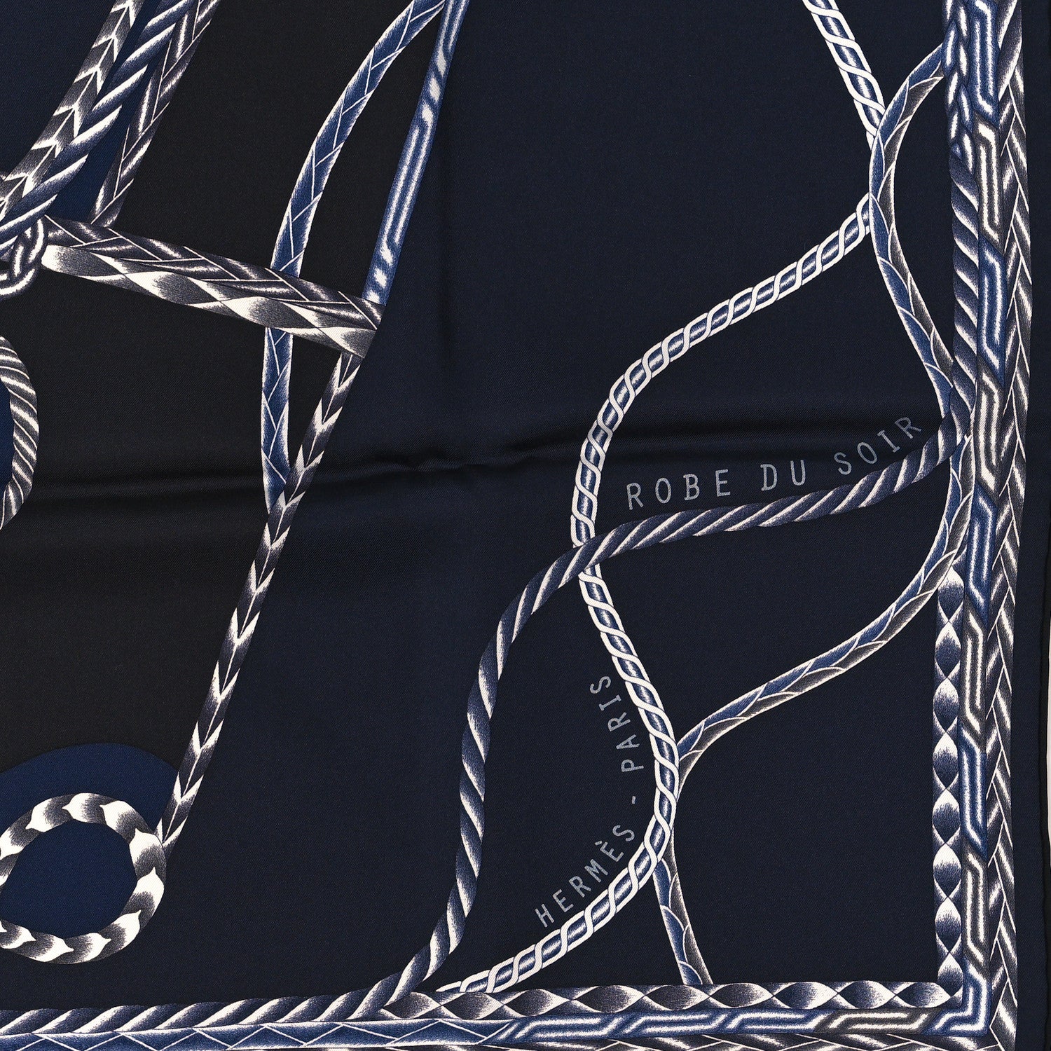 Hermes Silk Robe Du Soir Scarf 90 Marine Encre White 2 of 3