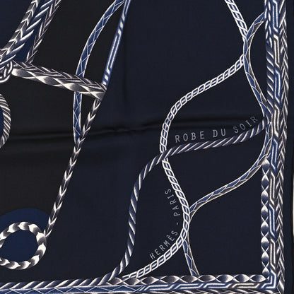 Hermes Silk Robe Du Soir Scarf 90 Marine Encre White 2 of 3