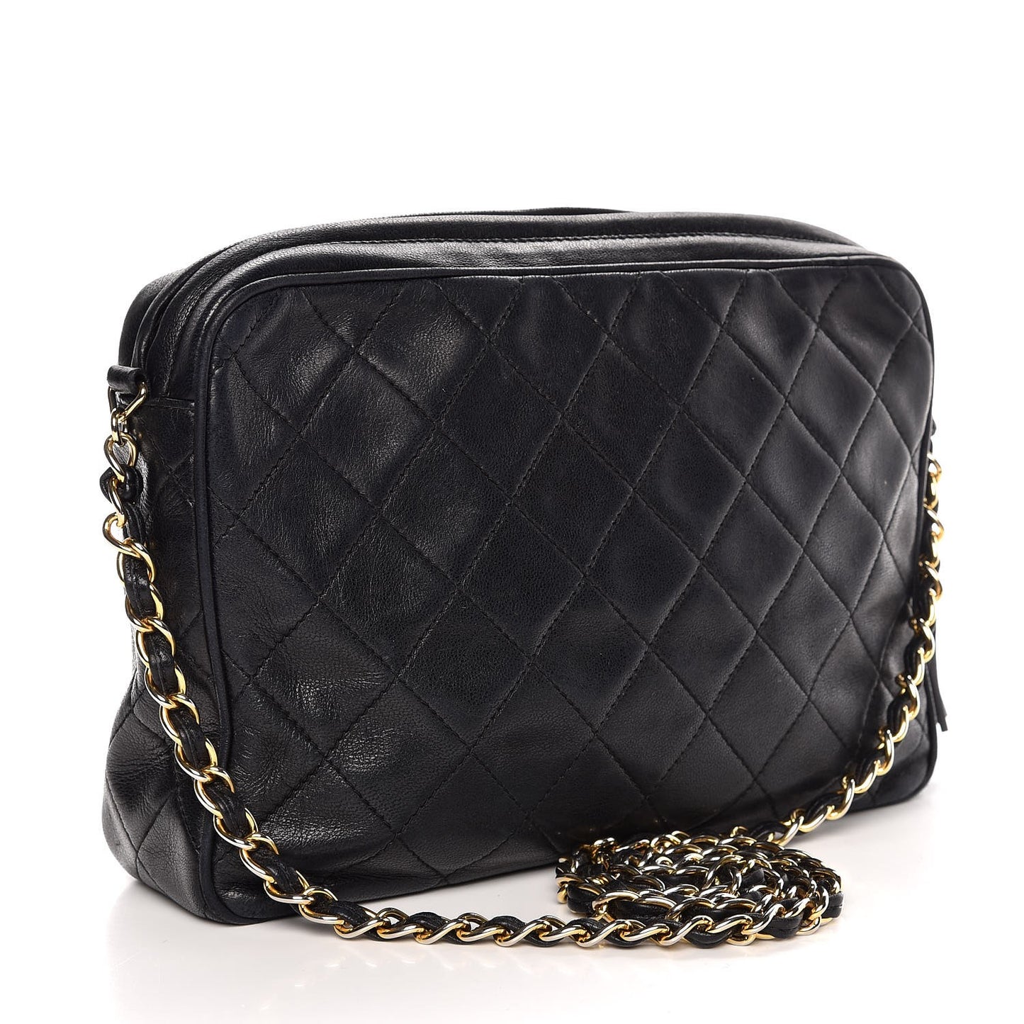 Lambskin Quilted CC Tassel Camera Case Black