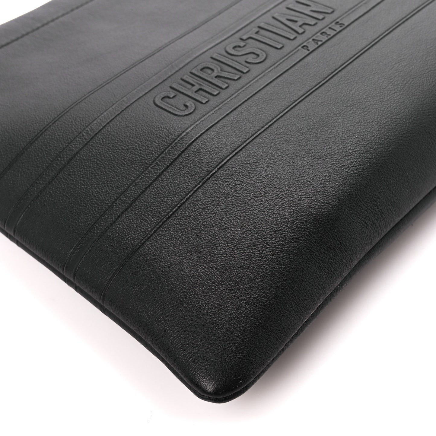 Calfskin Medium Diordouble Zip Pouch Black