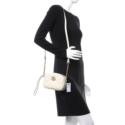 Gucci Calfskin Matelasse Mini GG Marmont Chain Shoulder Bag White 2 of 7