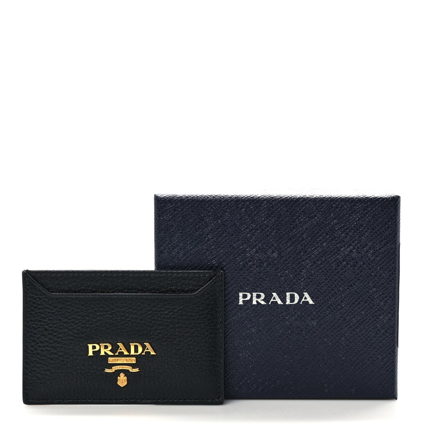 Vitello Grain Metal Card Holder Black