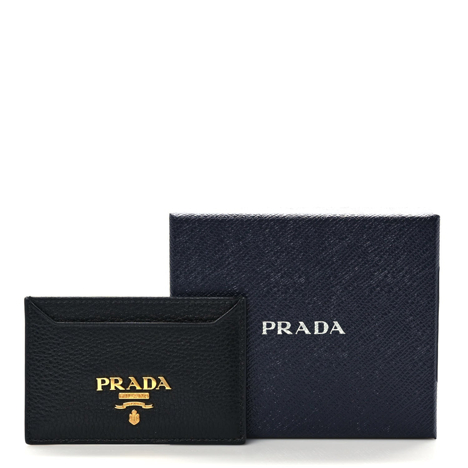 Prada Vitello Grain Metal Card Holder Black 7 of 7