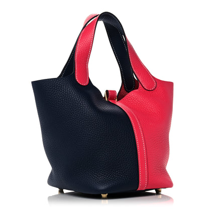 Hermes Taurillon Clemence Casaque Picotin Lock 18 PM Rose Extreme Bleu Nuit 3 of 10