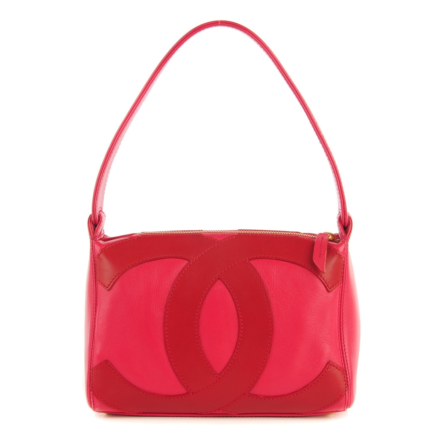 Lambskin Small CC Stitched Shoulder Bag Red Pink
