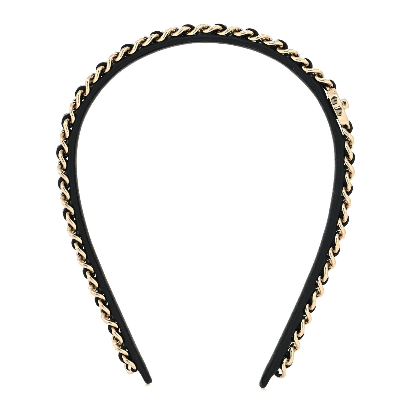 Metal Lambskin Chain CC Headband Black Gold
