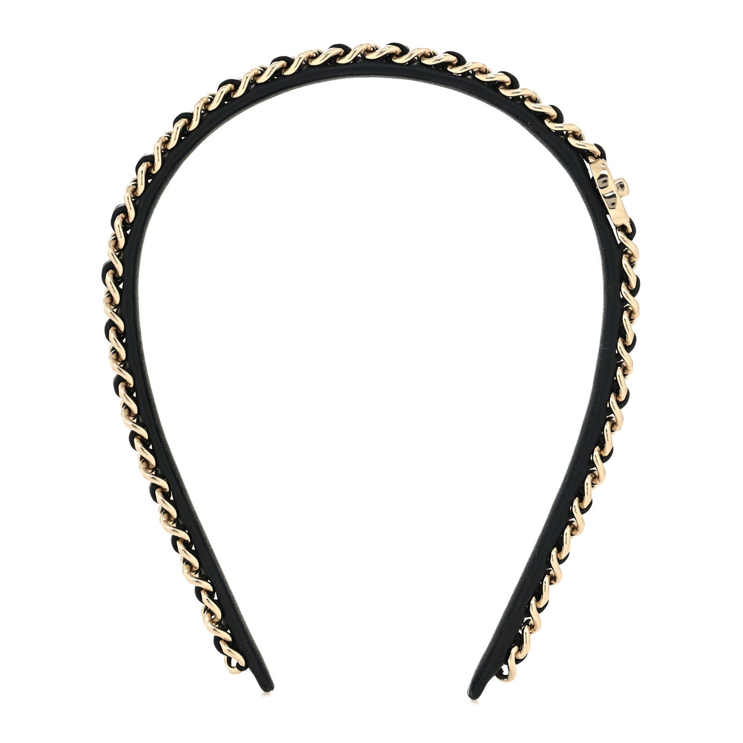 Chanel Metal Lambskin Chain CC Headband Black Gold 1 of 5