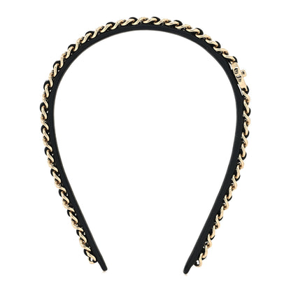Chanel Metal Lambskin Chain CC Headband Black Gold 1 of 5