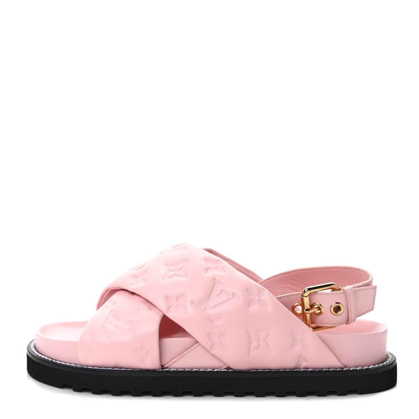 Lambskin Monogram Embossed Paseo Flat Comfort Sandals 39 Rose Clair