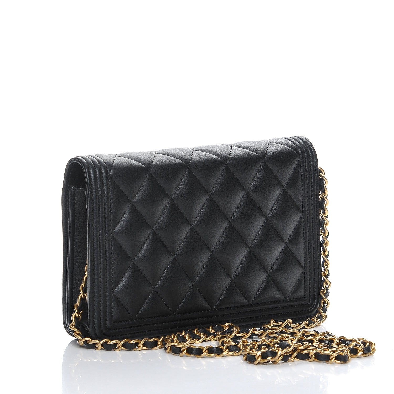 Chanel Calfskin Quilted Boy Wallet On Chain WOC Black 3 of 10