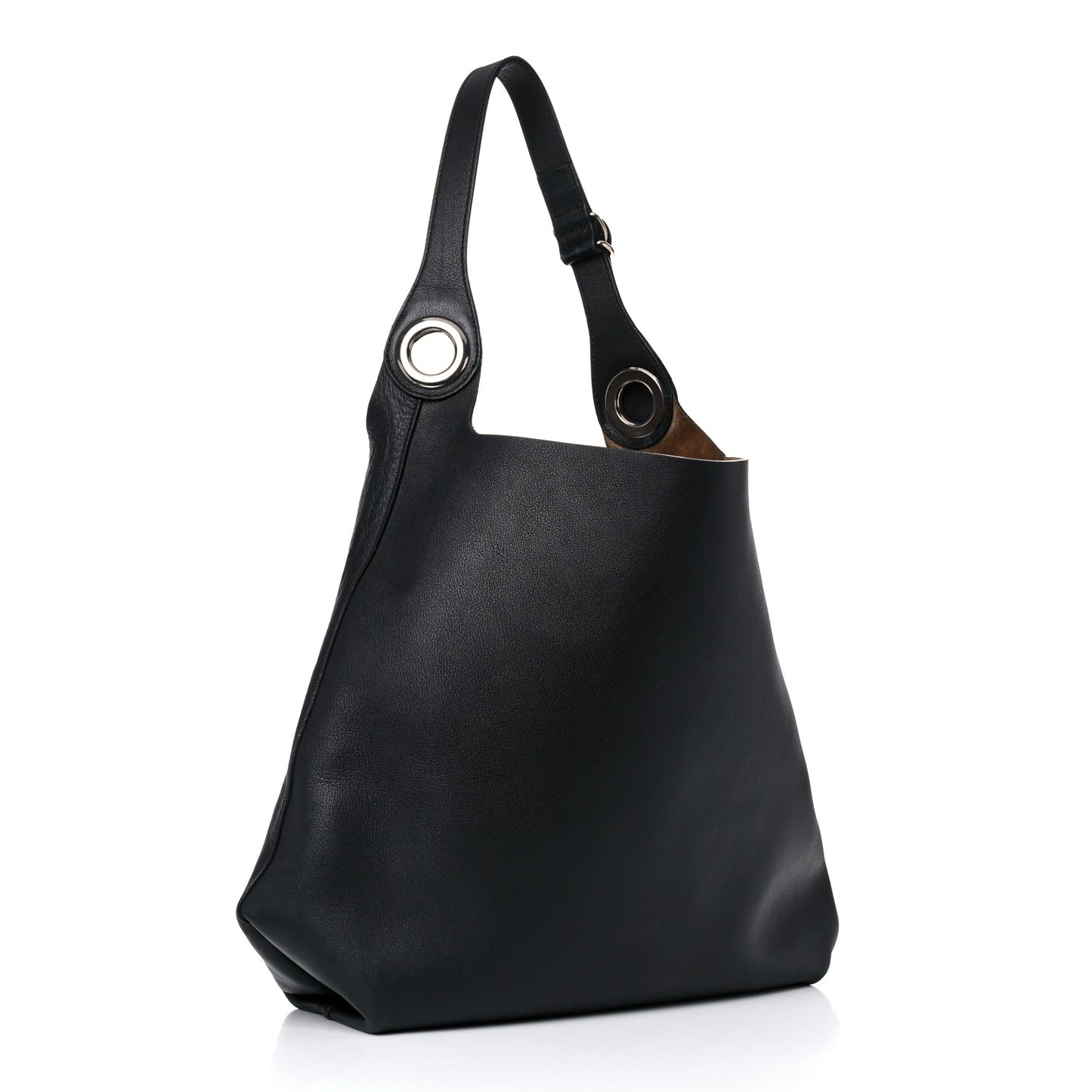 Calfskin Grommet Hobo Black